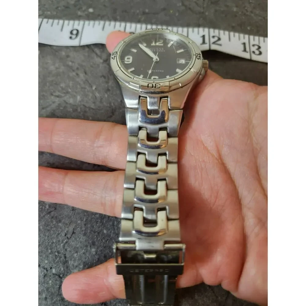 Guess Water Pro Watch Men Silver Tone Black Dial‎ Date